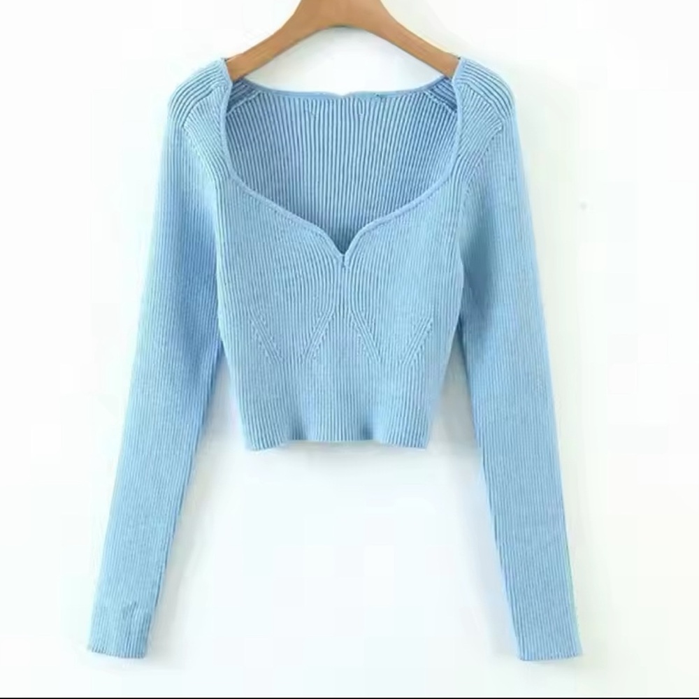 Short Square Collar Thin Knitted Pullovers Sweater.